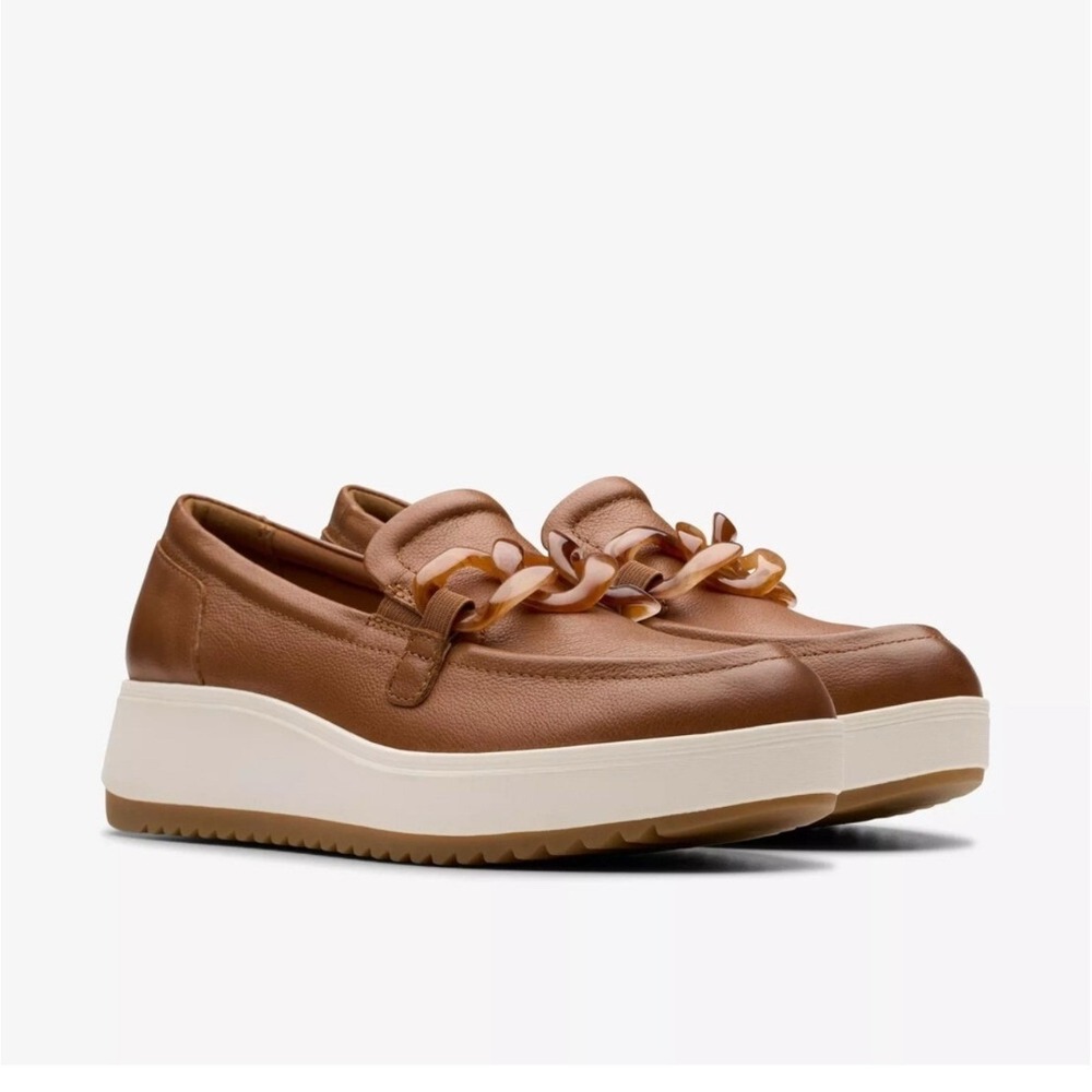 Clarks Zylah May Loafers Womens 6 Tan Leather Wedge Platform Shoes 26180113